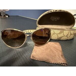Coach Sunglasses S569 Loretta Metal Tortoise Frame Gradient Lens Case Cloth Y2K